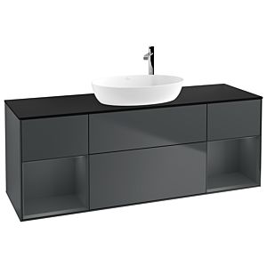 Villeroy und Boch Finion Waschtischunterschrank F982HGHG 160cm, Abdeckplatte black matt, Regale Midnight matt lacquer, Midnight Blue Matt Lacquer
