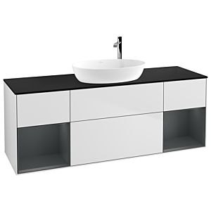 Villeroy und Boch Finion Waschtischunterschrank F982HGMT 160cm, Abdeckplatte black matt, Regale Midnight matt lacquer, White matt lacquer