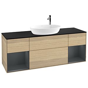 Villeroy et Boch Finion Villeroy et Boch F982HGPC 160cm, plaque de recouvrement noir mat, étagères laqué mat Midnight, Oak Veneer