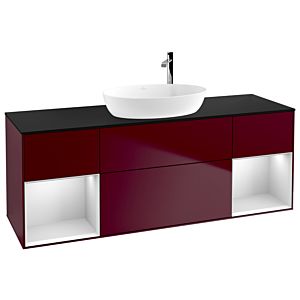 Villeroy und Boch Finion Waschtischunterschrank F982MTHB 160cm, Abdeckplatte black matt, Regale White matt lacquer, Peony Matt