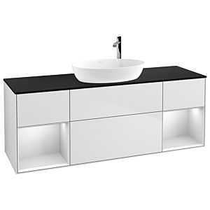 Villeroy et Boch Finion Villeroy et Boch F982MTMT 160cm, plaque de recouvrement noir mat, étagères laqué blanc mat, laqué blanc mat
