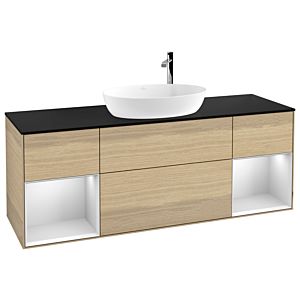 Villeroy et Boch Finion Villeroy et Boch F982MTPC 160cm, plaque de finition noir mat, étagères laqué blanc mat, Oak Veneer