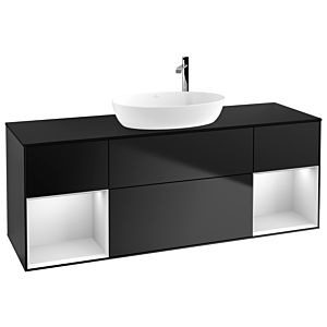 Villeroy und Boch Finion Waschtischunterschrank F982MTPD 160cm, Abdeckplatte black matt, Regale White matt lacquer, Black matt lacquer