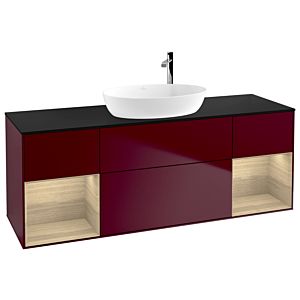 Villeroy und Boch Finion Waschtischunterschrank F982PCHB 160cm, Abdeckplatte black matt, Regale Oak Veneer, Peony Matt