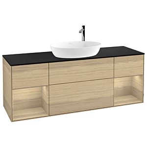 Villeroy und Boch Finion Waschtischunterschrank F982PCPC 160cm, Abdeckplatte black matt, Regale Oak Veneer, Oak Veneer