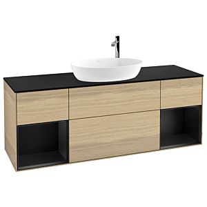 Villeroy et Boch Finion Villeroy et Boch F982PDPC 160cm, plaque de recouvrement noir mat, étagères laqué noir mat, Oak Veneer