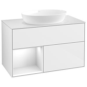 Villeroy und Boch Finion Waschtischunterschrank FA11GFGF 100cm, Abdeckplatte white matt, Regale Glossy white lacquer, Glossy white lacquer