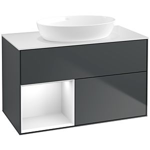 Villeroy und Boch Finion Waschtischunterschrank FA11GFHG 100cm, Abdeckplatte white matt, Regale Glossy white lacquer, Midnight Blue Matt Lacquer