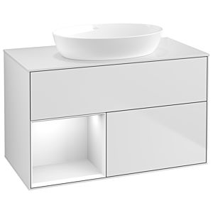 Villeroy et Boch Finion Villeroy et Boch FA11GFMT 100cm, plaque de recouvrement blanc mat, étagères Laque blanche brillante, laque blanche mate