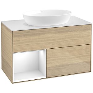 Villeroy et Boch Finion Villeroy et Boch FA11GFPC 100cm, plaque de recouvrement blanc mat, étagères Laque blanc brillant, Oak Veneer