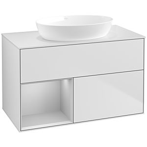 Villeroy und Boch Finion Waschtischunterschrank FA11GJMT 100cm, Abdeckplatte white matt, Regale Light grey matt lacquer, White matt lacquer