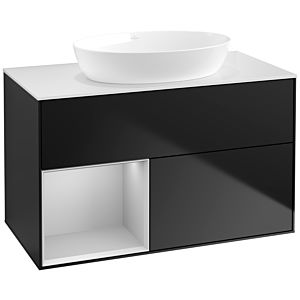 Villeroy und Boch Finion Waschtischunterschrank FA11GJPD 100cm, Abdeckplatte white matt, Regale Light grey matt lacquer, Black matt lacquer