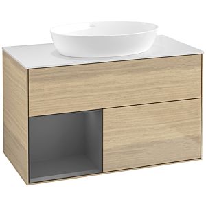 Villeroy und Boch Finion Waschtischunterschrank FA11GKPC 100cm, Abdeckplatte white matt, Regale Anthracite matt lacquer, Oak Veneer