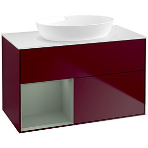 Villeroy und Boch Finion Waschtischunterschrank FA11GMHB 100cm, Abdeckplatte white matt, Regale Olive matt lacquer, Peony Matt
