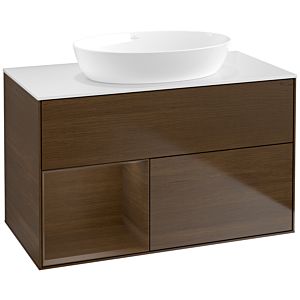 Villeroy und Boch Finion Waschtischunterschrank FA11GNGN 100cm, Abdeckplatte white matt, Regale Walnut Veneer, Walnut veneer