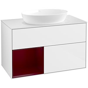 Villeroy und Boch Finion Waschtischunterschrank FA11HBGF 100cm, Abdeckplatte white matt, Regale Peony matt lacquer, Glossy white lacquer