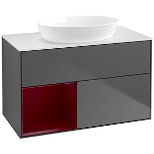 Villeroy et Boch Finion Villeroy et Boch FA11HBGK 100cm, plaque de recouvrement blanc mat, étagères Peony laqué mat, anthracite mat