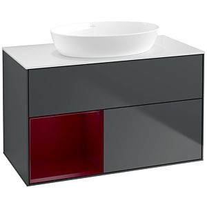 Villeroy und Boch Finion Waschtischunterschrank FA11HBHG 100cm, Abdeckplatte white matt, Regale Peony matt lacquer, Midnight Blue Matt Lacquer