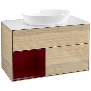 Villeroy und Boch Finion Waschtischunterschrank FA11HBPC 100cm, Abdeckplatte white matt, Regale Peony matt lacquer, Oak Veneer