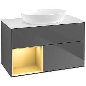 Villeroy und Boch Finion Waschtischunterschrank FA11HFGK 100cm, Abdeckplatte white matt, Regale Gold matt lacquer, Anthracite matt