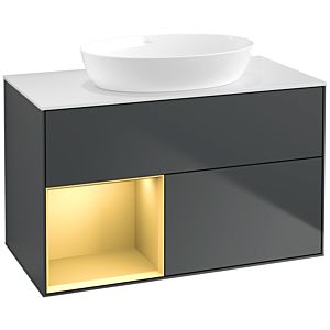 Villeroy und Boch Finion Waschtischunterschrank FA11HFHG 100cm, Abdeckplatte white matt, Regale Gold matt lacquer, Midnight Blue Matt Lacquer