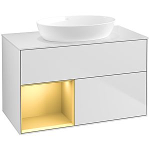 Villeroy und Boch Finion Waschtischunterschrank FA11HFMT 100cm, Abdeckplatte white matt, Regale Gold matt lacquer, White matt lacquer