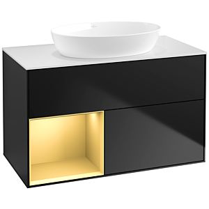 Villeroy und Boch Finion Waschtischunterschrank FA11HFPD 100cm, Abdeckplatte white matt, Regale Gold matt lacquer, Black matt lacquer