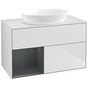 Villeroy und Boch Finion Waschtischunterschrank FA11HGMT 100cm, Abdeckplatte white matt, Regale Midnight matt lacquer, White matt lacquer