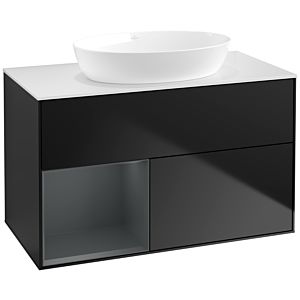 Villeroy und Boch Finion Waschtischunterschrank FA11HGPD 100cm, Abdeckplatte white matt, Regale Midnight matt lacquer, Black matt lacquer