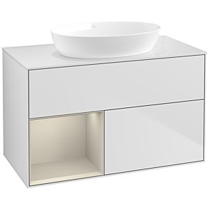 Villeroy und Boch Finion Waschtischunterschrank FA11HHMT 100cm, Abdeckplatte white matt, Regale sand matt lacquer, White matt lacquer