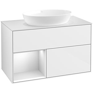 Villeroy et Boch Finion Villeroy et Boch FA11MTGF 100cm, plaque de recouvrement blanc mat, étagères laqué blanc mat, laqué blanc brillant
