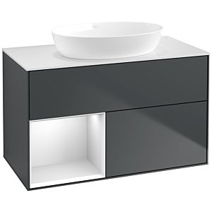 Villeroy und Boch Finion Waschtischunterschrank FA11MTHG 100cm, Abdeckplatte white matt, Regale White matt lacquer, Midnight Blue Matt Lacquer