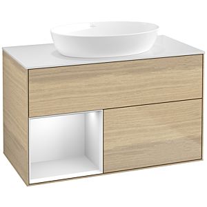 Villeroy und Boch Finion Waschtischunterschrank FA11MTPC 100cm, Abdeckplatte white matt, Regale White matt lacquer, Oak Veneer