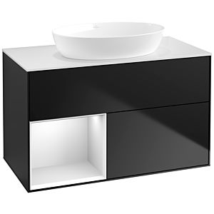 Villeroy und Boch Finion Waschtischunterschrank FA11MTPD 100cm, Abdeckplatte white matt, Regale White matt lacquer, Black matt lacquer