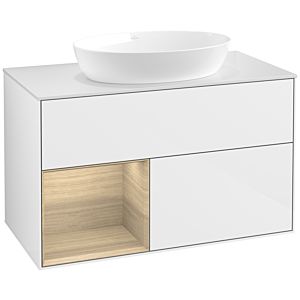 Villeroy und Boch Finion Waschtischunterschrank FA11PCGF 100cm, Abdeckplatte white matt, Regale Oak Veneer, Glossy white lacquer
