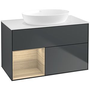 Villeroy und Boch Finion Waschtischunterschrank FA11PCHG 100cm, Abdeckplatte white matt, Regale Oak Veneer, Midnight Blue Matt Lacquer