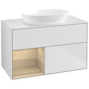 Villeroy et Boch Finion Villeroy et Boch FA11PCMT 100cm, plaque de recouvrement blanc mat, étagères Oak Veneer , laqué blanc mat