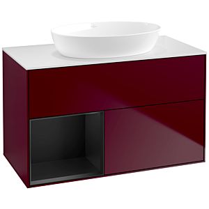 Villeroy und Boch Finion Waschtischunterschrank FA11PDHB 100cm, Abdeckplatte white matt, Regale Black matt lacquer, Peony Matt