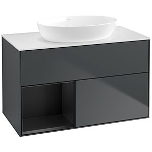 Villeroy und Boch Finion Waschtischunterschrank FA11PDHG 100cm, Abdeckplatte white matt, Regale Black matt lacquer, Midnight Blue Matt Lacquer