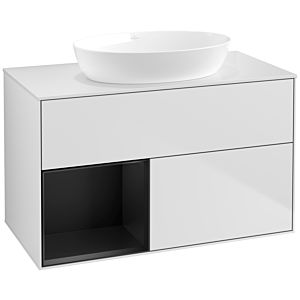 Villeroy et Boch Finion Villeroy et Boch FA11PDMT 100cm, plaque de recouvrement blanc mat, étagères laqué noir mat, laqué blanc mat