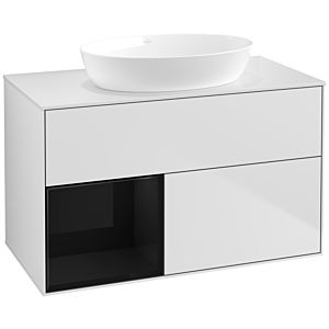 Villeroy und Boch Finion Waschtischunterschrank FA11PHMT 100cm, Abdeckplatte white matt, Regale Glossy black lacquer, White matt lacquer