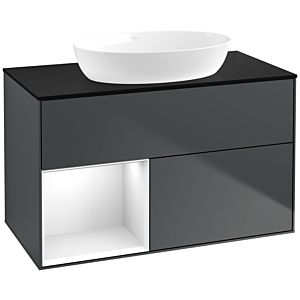 Villeroy et Boch Finion Villeroy et Boch FA12GFHG 100cm, plaque de recouvrement noir mat, étagères Laque blanc brillant, Midnight Blue Matt Lacquer