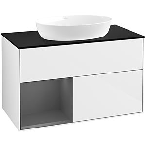 Villeroy und Boch Finion Waschtischunterschrank FA12GKGF 100cm, Abdeckplatte black matt, Regale Anthracite matt lacquer, Glossy white lacquer