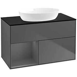 Villeroy et Boch Finion Villeroy et Boch FA12GKGK 100cm, plaque de recouvrement noire mate, étagères laquées anthracite mat, anthracite mat