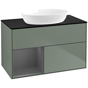 Villeroy et Boch Finion Villeroy et Boch FA12GKGM 100cm, plaque de recouvrement noir mat, étagères laqué mat anthracite, Olive Matt Lacquer