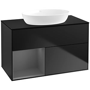 Villeroy et Boch Finion Villeroy et Boch FA12GKPD 100cm, plaque de recouvrement noire mate, étagères laqué mat anthracite, laqué noir mat