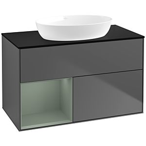 Villeroy und Boch Finion Waschtischunterschrank FA12GMGK 100cm, Abdeckplatte black matt, Regale Olive matt lacquer, Anthracite matt