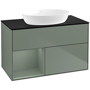 Villeroy et Boch Finion Villeroy et Boch FA12GMGM 100cm, plaque de recouvrement noir mat, étagères laqué olive mat, Olive Matt Lacquer