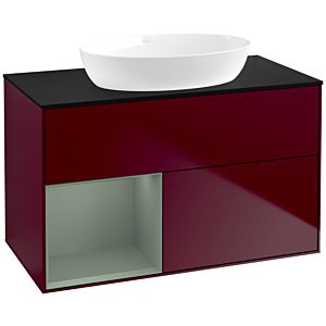 Villeroy und Boch Finion Waschtischunterschrank FA12GMHB 100cm, Abdeckplatte black matt, Regale Olive matt lacquer, Peony Matt