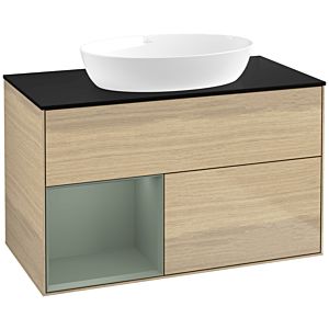 Villeroy and Boch Finion Villeroy and Boch Finion FA12GMPC 100cm, cover plate black matt, shelves olive matt lacquer, Oak Veneer
